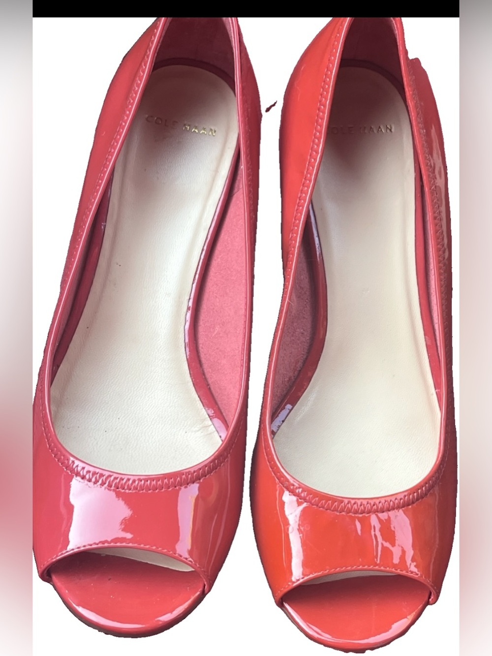 Cole Haan Red Patent Peep-Toe Heels